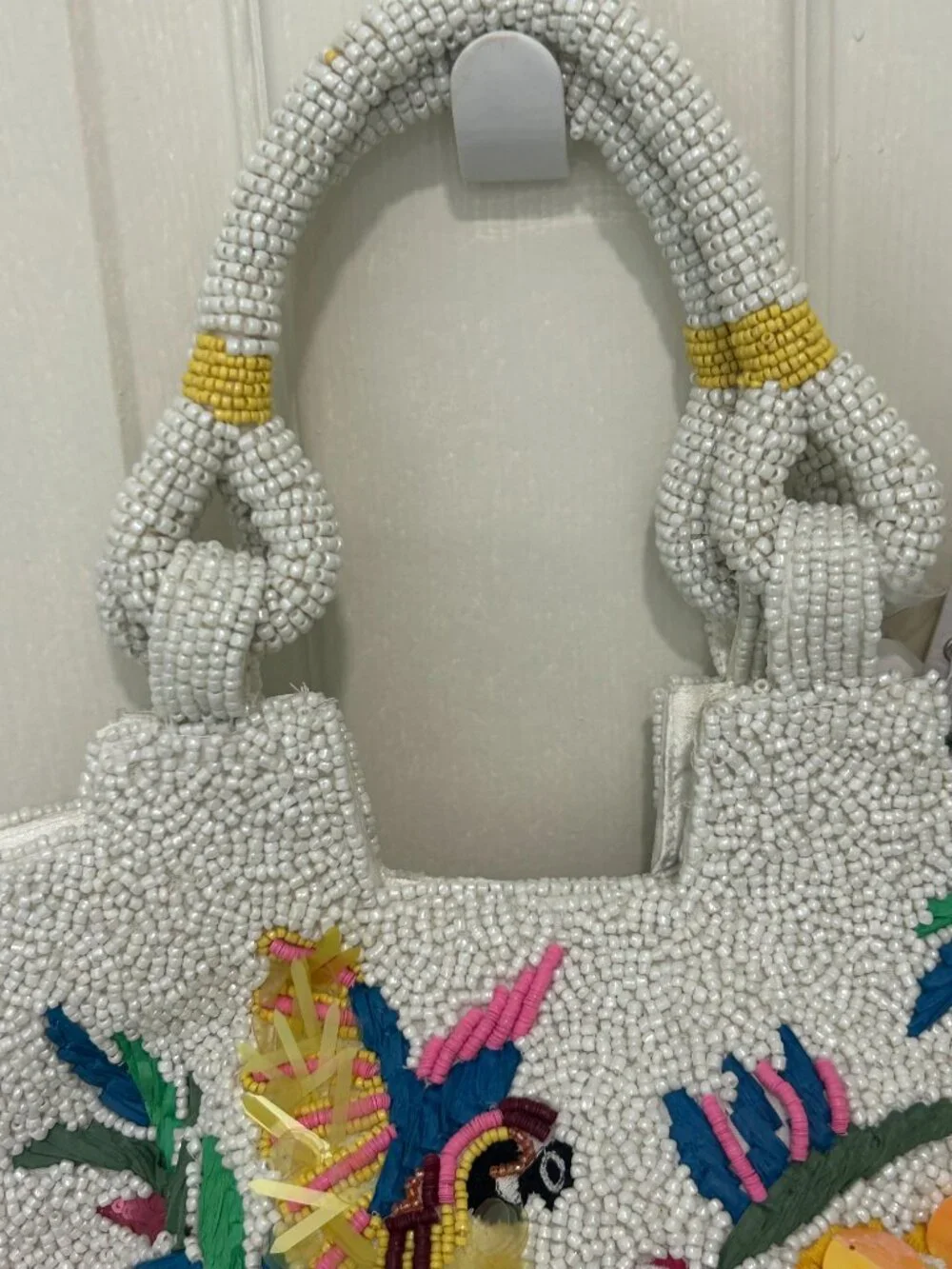 Beaded Sequin Bag Hummingbird Colorful Spring Flowers Top Handle Made in India